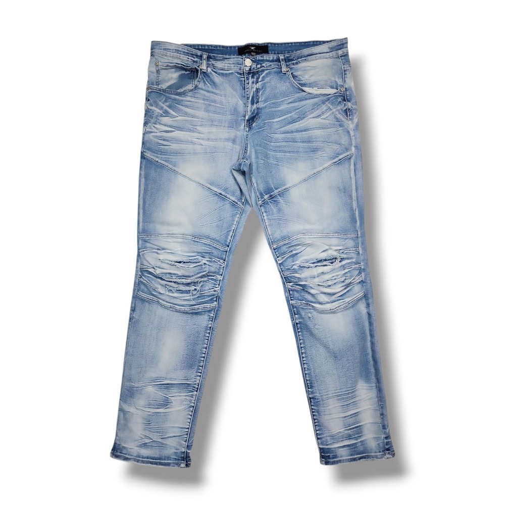 Jordan Craig Legacy‎ Edition Aaron Blue Faded Denim Distressed Jeans Men's 40x32